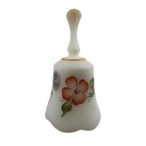 Fenton Satin Custard Glass Bell Hand Painted‎ Floral Matte Finish Signed Artist